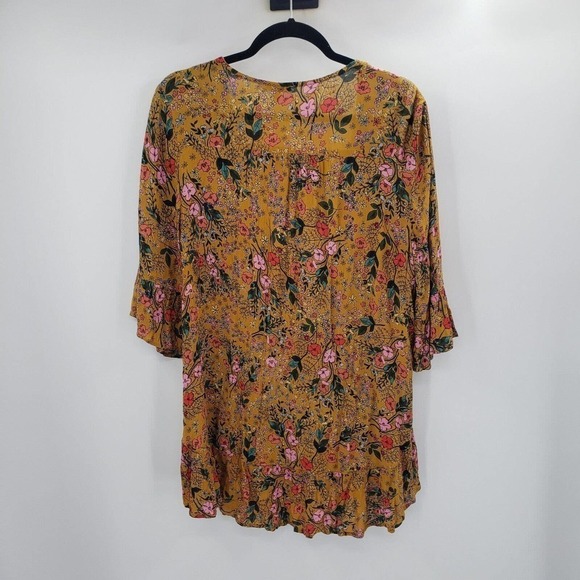 I The Wild Floral Cardigan Womens Medium Mustard Yellow Boho Peasant Tie Front - Picture 11 of 12